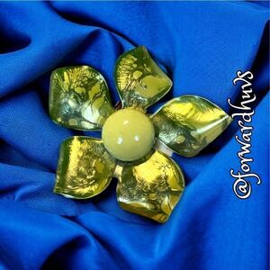 Vibrant Green Hard Plastic Flower Brooch